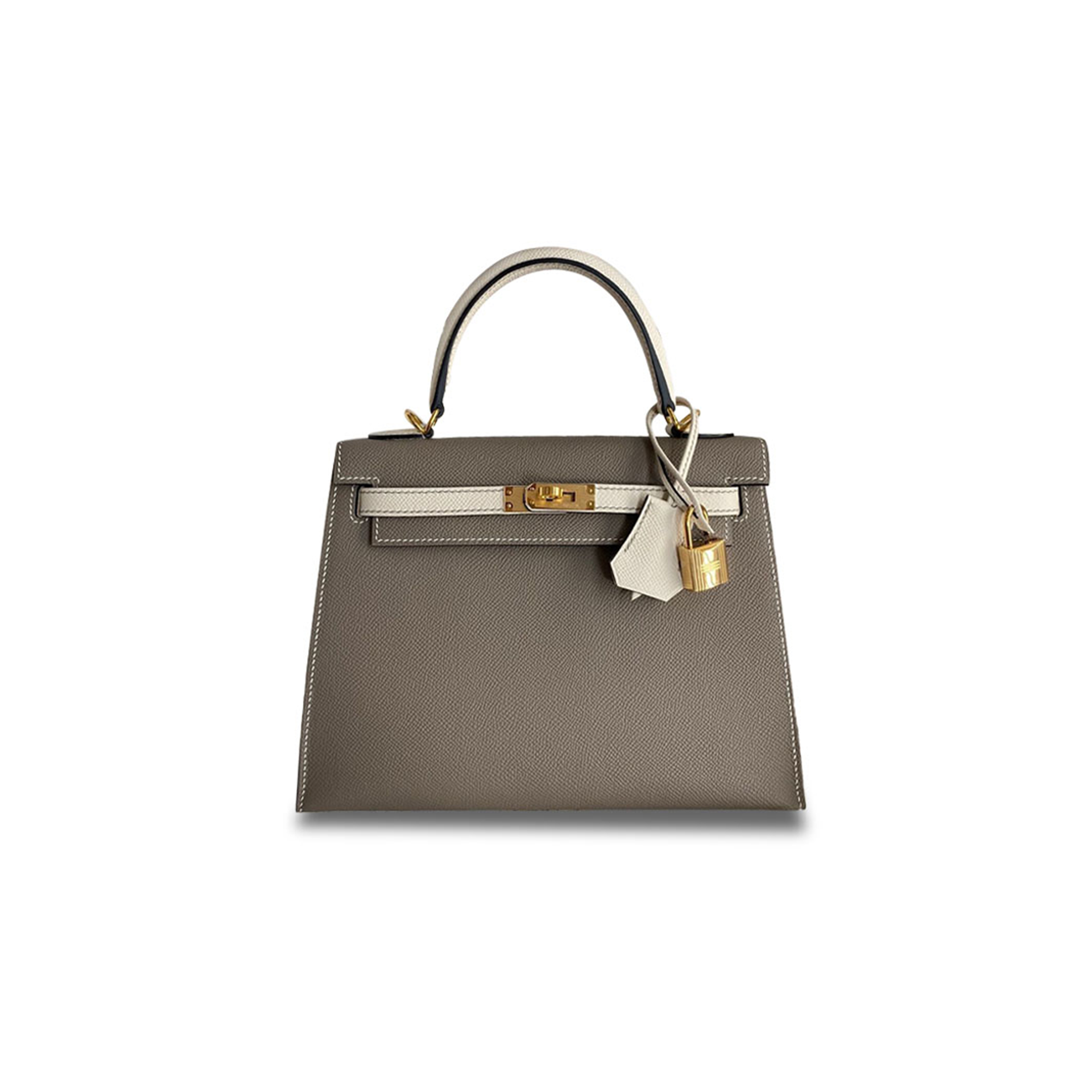 HERMÈS KELLY SELLIER 25 BICOLOR BAG IN TAUPE AND CRAIE EPSOM (25*17*7cm) 